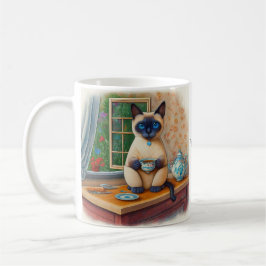 Café Caneca de Chá do Gato Siames
