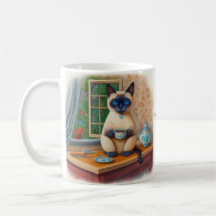 Café Caneca de Chá do Gato Siames