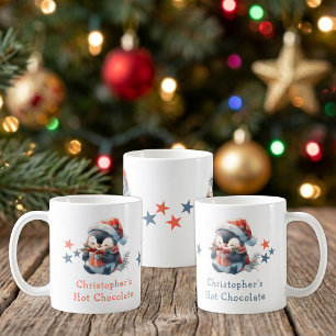 Café Caneca de chocolate quente azul com nome de Natal 