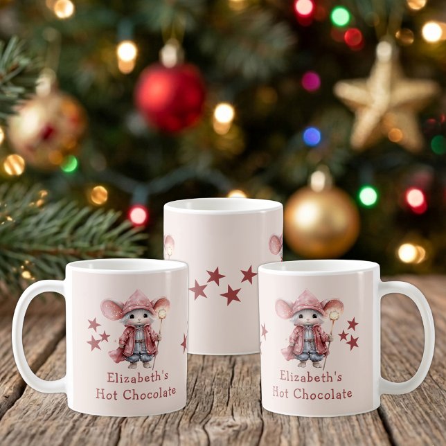 Café Caneca de chocolate quente rosa com nome de Natal  (Criador carregado)