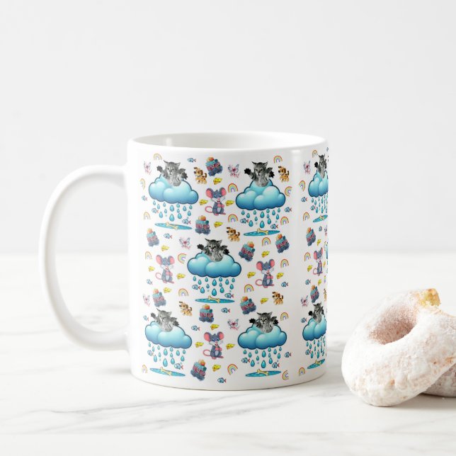 Café Caneca de Chuva de Bebê Gato Cachorro Rato Peixe A (Com Donut)