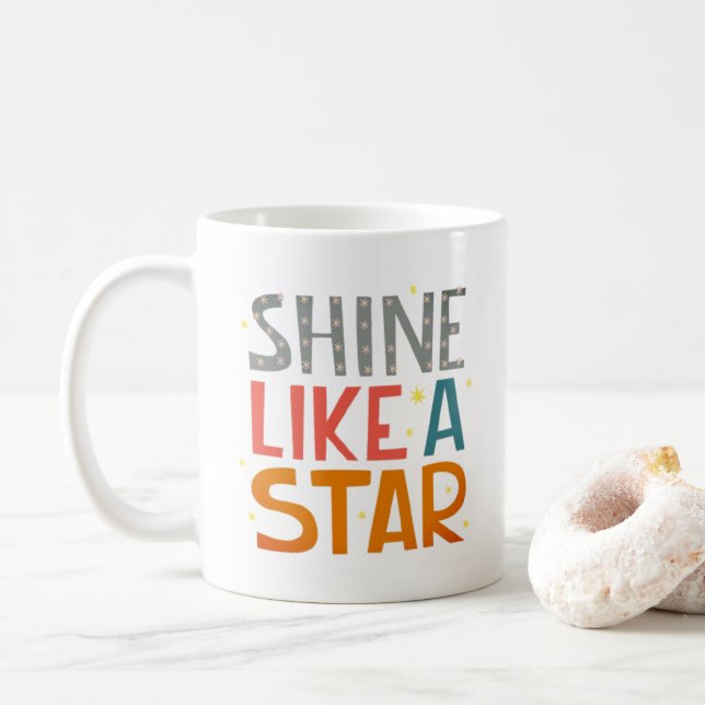 Café Caneca de Citação Motivacional Retro - Brilhe Como (Com Donut)
