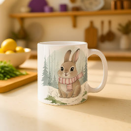 Café Caneca de Coelho Natal Fofa Aquarela Inverno 