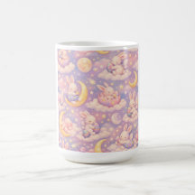 Caneca de Coelho Pastel Fofa – Lua e Nuvens Kawaii