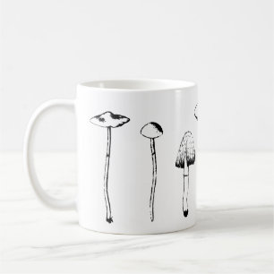 Café Caneca de cogumelos preta e branca