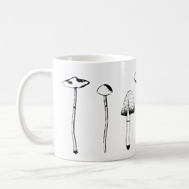 Café Caneca de cogumelos preta e branca (Esquerda)