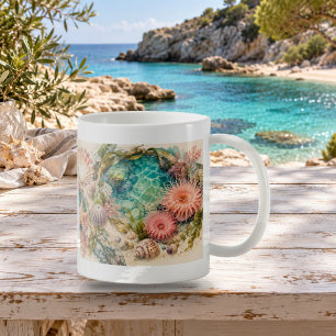 Café Caneca de conchas e coral em aquarela Tidepool