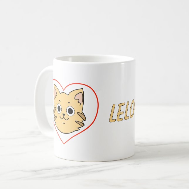 Café Caneca de Coração com Gato Laranja Fofo - Presente (Frente Esquerda)