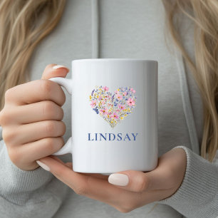 Café Caneca de Coração de Flor Silvestre Personalizada