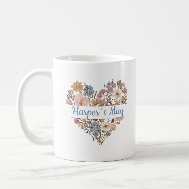 Café Caneca de Coração Floral Boho Personalizada (Esquerda)