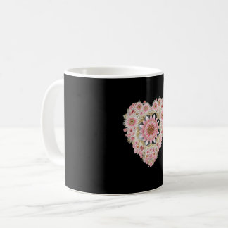 Café Caneca de Coração Floral Estético | Caneca Preta c
