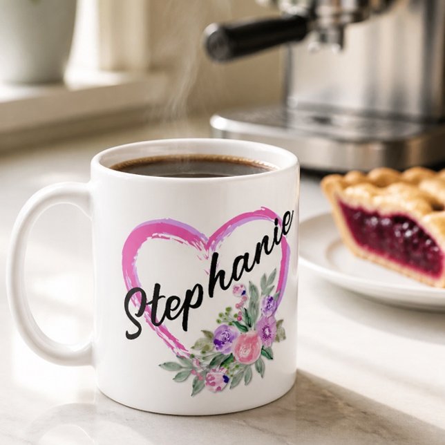 Café Caneca de Coração Floral Personalizada (Criador carregado)