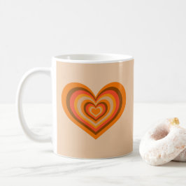 Café Caneca de Coração Listrado Retro - Laranja em Bege