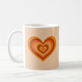 Café Caneca de Coração Listrado Retro - Laranja em Bege