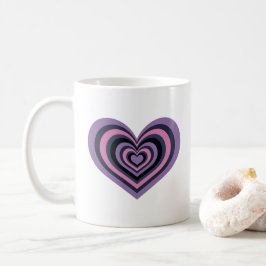 Café Caneca de Coração Listrado Retro - Roxo no Branco