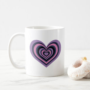 Café Caneca de Coração Listrado Retro - Roxo no Branco