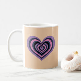 Café Caneca de Coração Listrado Retro - Roxo sobre Bege