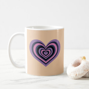 Café Caneca de Coração Listrado Retro - Roxo sobre Bege