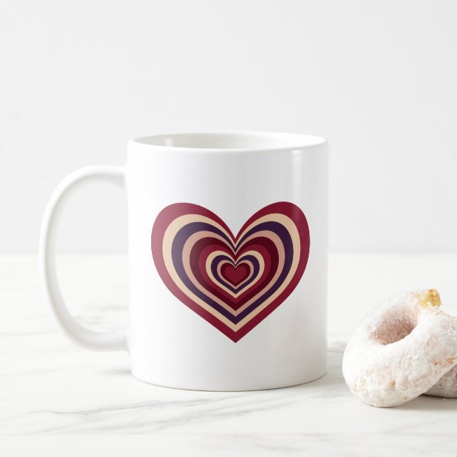 Café Caneca de Coração Listrado Retro - Vermelho no Bra (Com Donut)