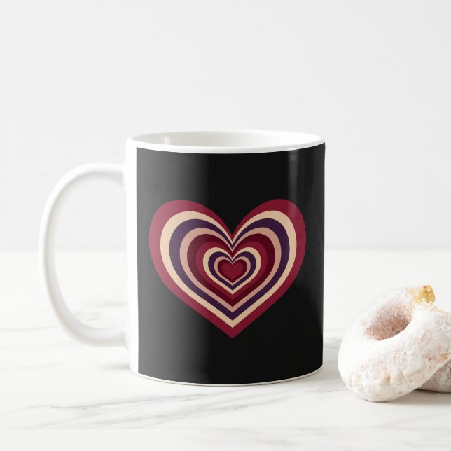 Café Caneca de Coração Listrado Retro - Vermelho no Pre (Com Donut)