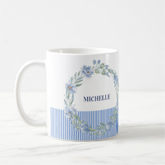 Café Caneca de Coroa Floral Personalizada com Listras N