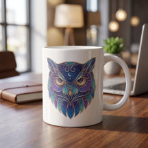 Caneca de Coruja Celestial Linha de Luxo em Arte