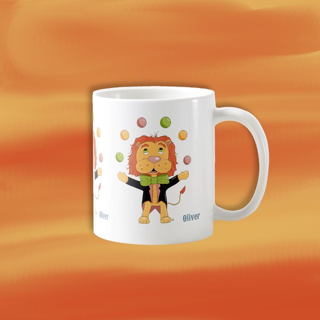 Café Caneca de Criança Leão Malabarista de Circo com No (Fun personalized mug for (12oz) kids with a juggler lion .)