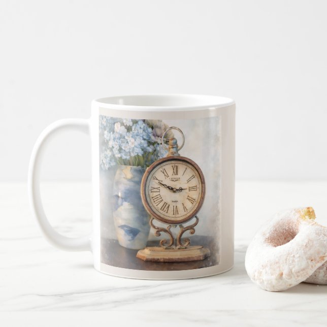 Café Caneca de decoração de relógio country francês flo (Com Donut)
