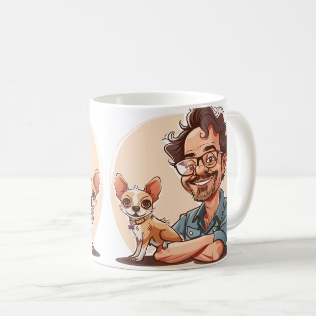 Café Caneca de desenho animado de homem com barba e Chi (Frente Esquerda)