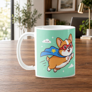 Café Caneca de desenho animado do Super Corgi Hero Voad
