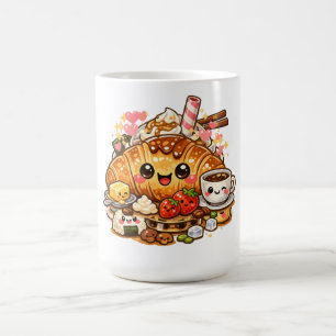 Café Caneca de Desjejum Croissant Kawaii