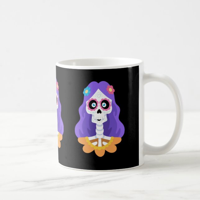 Café Caneca de Dia dos Mortos Halloween Crânio de Açúca (Direita)