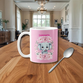 Café Caneca de Elefante Rosa Personalizada para Meninas