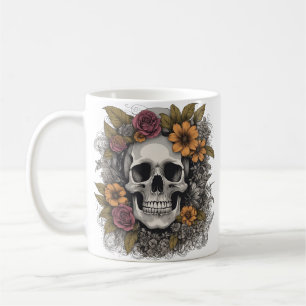 Café Caneca de esqueleto com flores