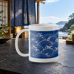 Café Caneca de Estilo Japonês Seigaiha Cobalto