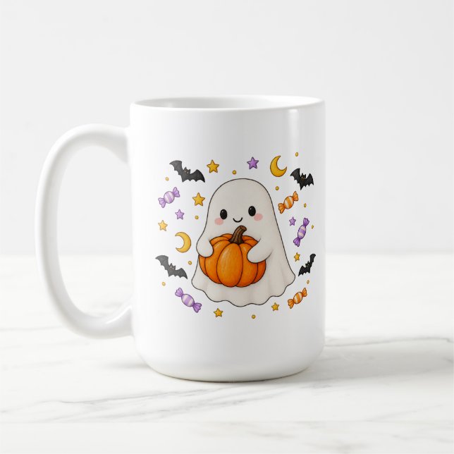 Café Caneca de Fantasma de Halloween Abraçando Abóbora  (Esquerda)
