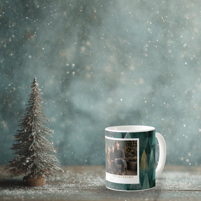 Café Caneca de Férias de Foto Árvores Verdes e Douradas (Keepsake photo mug)