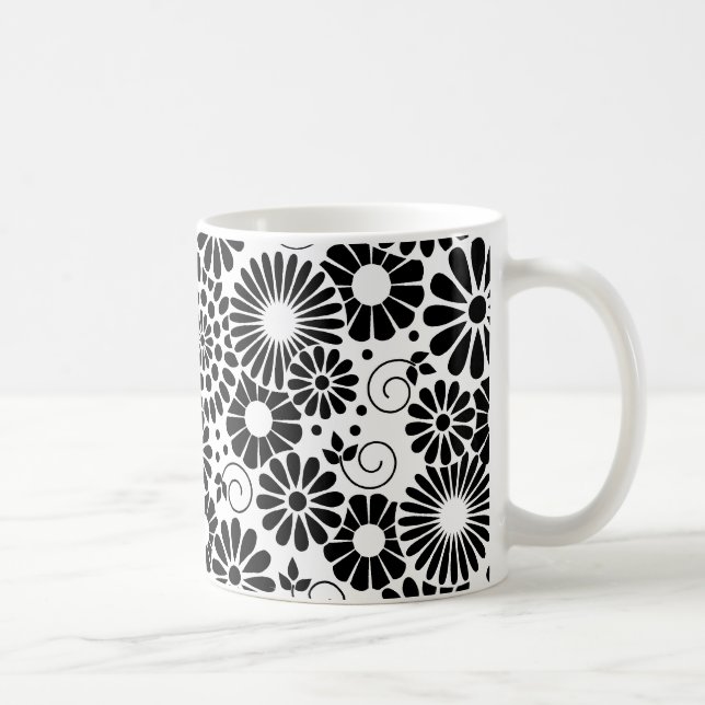 Café Caneca de flores brancas-pretas retrorreflectoras (Direita)