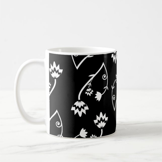 Café Caneca de flores brancas-pretas retrorreflectoras (Esquerda)