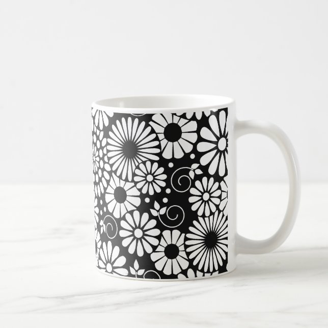 Café Caneca de flores brancas-pretas retrorreflectoras (Direita)
