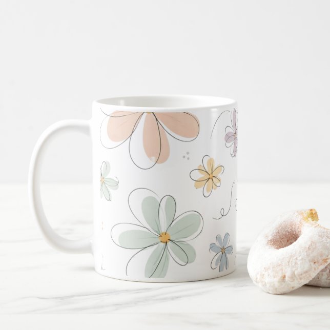 Café caneca de flores caídas (Com Donut)