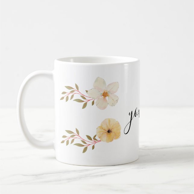 Café caneca de flores com seu nome (Esquerda)