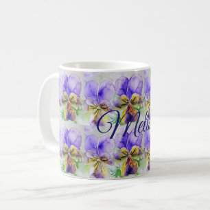 Café Caneca de Flores de Aquarela Viola Amor Floral Sen
