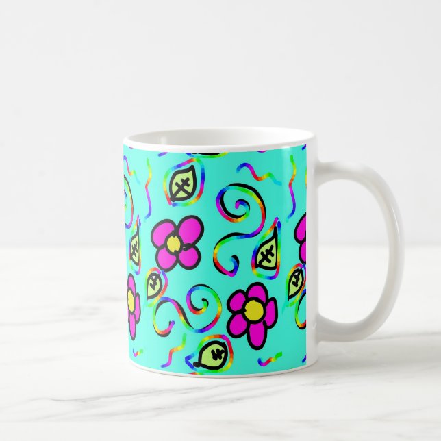 Café caneca de flores de fundo azul (Direita)