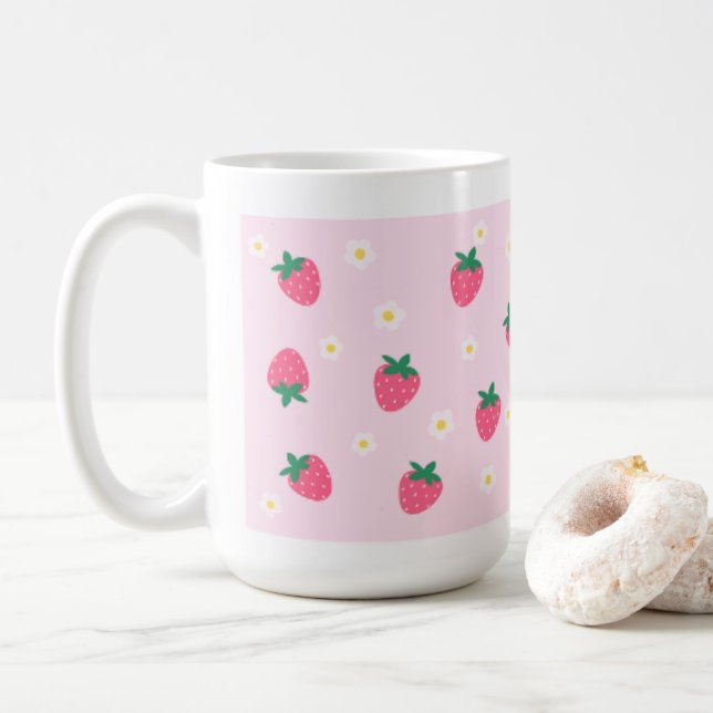 Café Caneca de flores de morango (Com Donut)