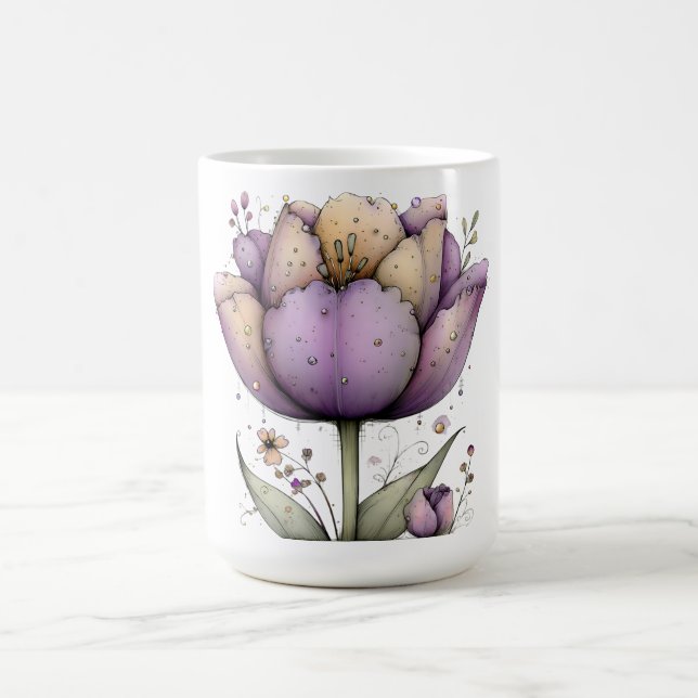 Café Caneca de Flores de Primavera Roxas e Amarelas (Centro)