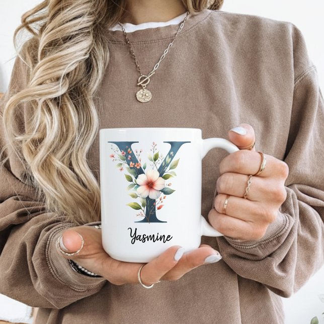 Café Caneca de Flores Personalizada para Presente de An (monogram coffee mug, wildflower coffee cup, personalized flower mug, custom mug for mom,)