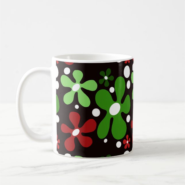 Café Caneca de flores verdes e vermelhas (Esquerda)