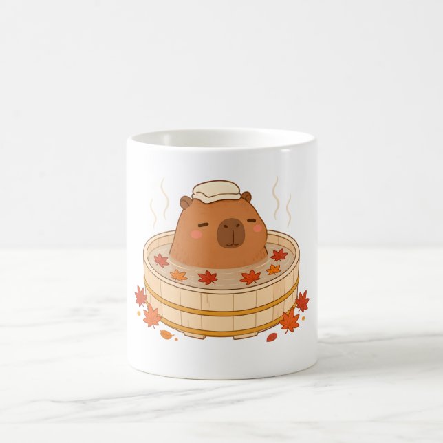 Café Caneca de Folha de Bordo de Capivara Fofa Onsen Ou (Centro)