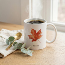 Caneca de Folha de Bordo em Aquarela do Outono Abe